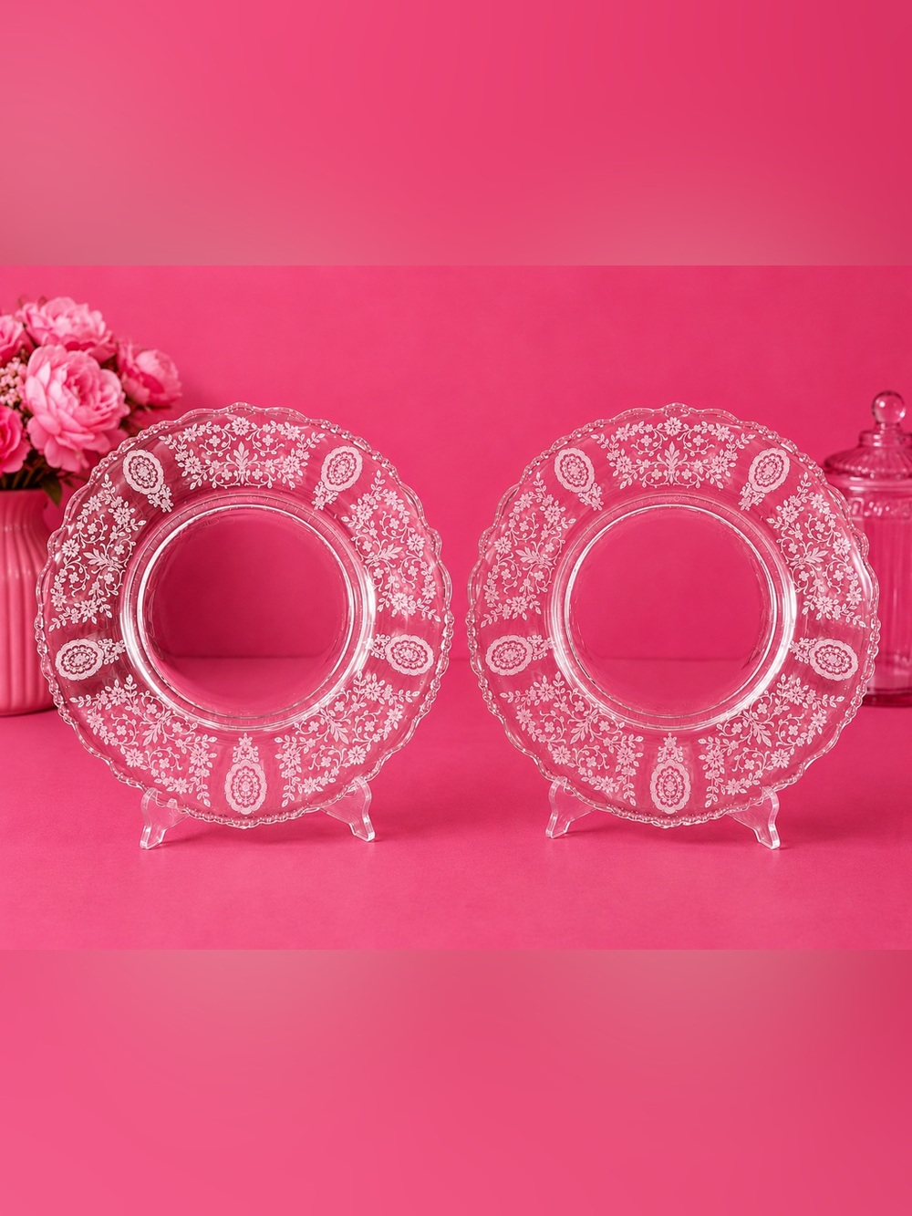Vintage Tiffin June Night Pattern. Plates. Clear
